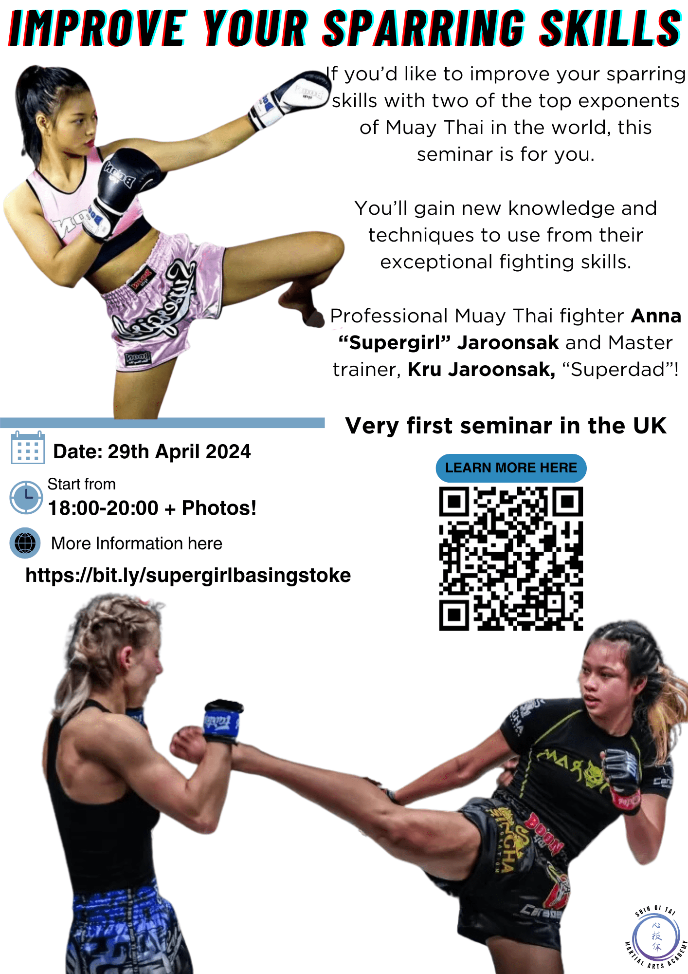 Muay Thai seminar with Professional Muay Thai fighter Anna “Supergirl” Jaroonsak and Master trainer, Kru Jaroonsak, “Superdad”! 